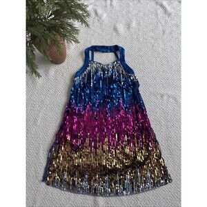 Weismann Dance Performance Costume Size LC Sequin Rainbow Ombre Spandex Biketard